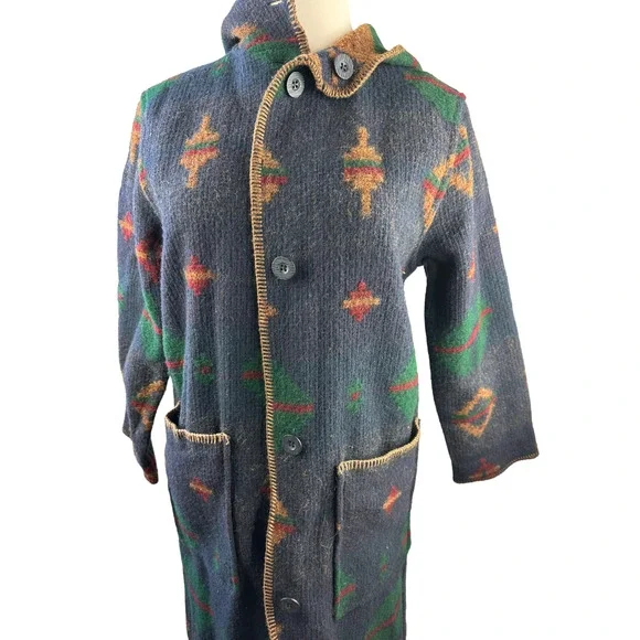 Woolrich Southwest Wool Reversible Long Hooded Blanket Coat Duster Small H14206 - Picture 11 of 16